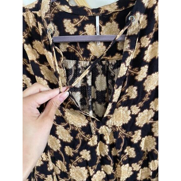 Free People Mia Floral Tunic Top XS Oversized Black Brown Vintage Long Sleeve - Picture 7 of 11